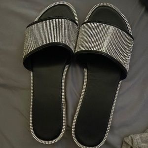 Black & silver rhinestone sandals